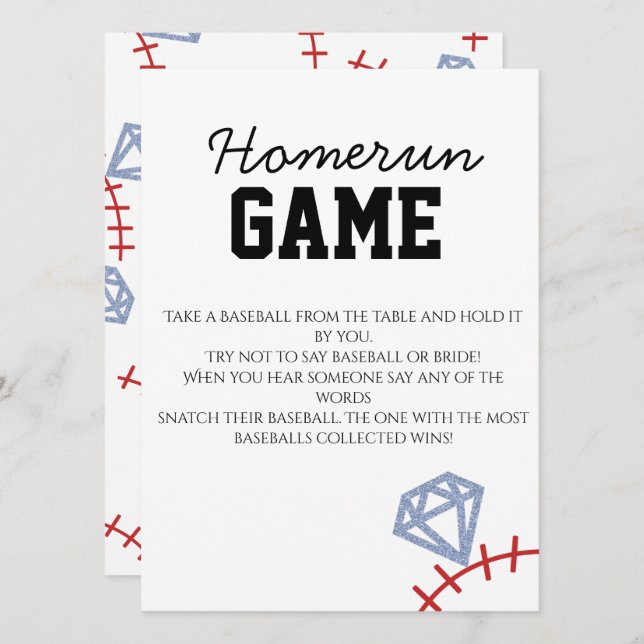 Convite Sports Baseball Homerun Glitter Bridal Shower Game (Frente/Verso)