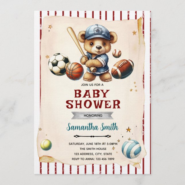 Convite Sports Bearly Wait Baby Shower Invitation (Frente)