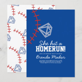 Convite Sports Beisebol Homerun Brilho Chá de Noiva Azul