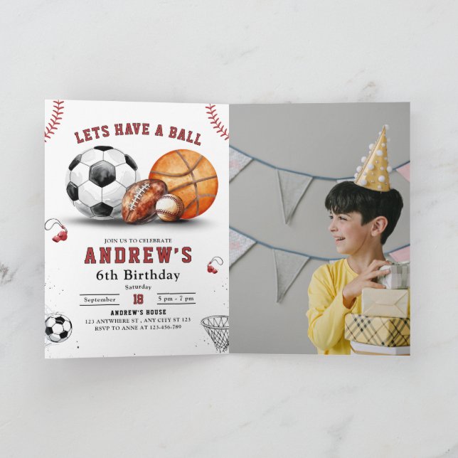 Convite Sports Birthday Party Basketball Football Soccer (Interior)