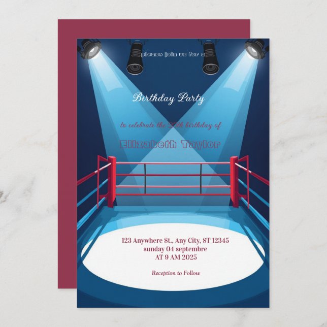 Convite sports boxing birthday invitation (Frente/Verso)