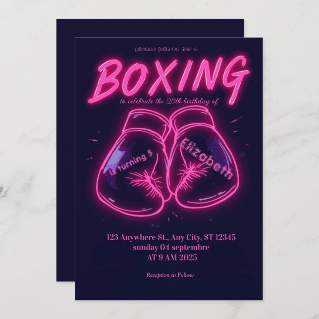 Convite sports boxing birthday invitation (Frente/Verso)