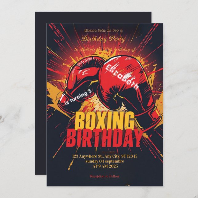 Convite sports boxing birthday invitation (Frente/Verso)