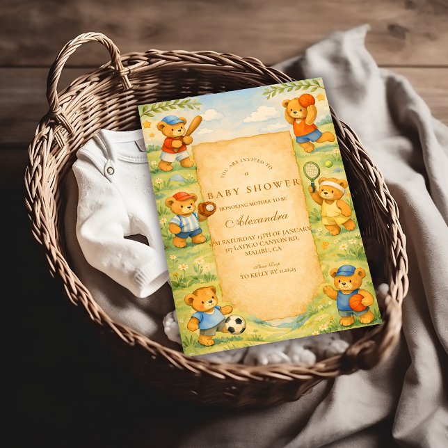 Convite Sports Teddy Bear Baby Shower (Criador carregado)