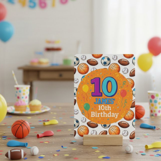 Convite Sports Theme 10th Birthday Invitation (Criador carregado)