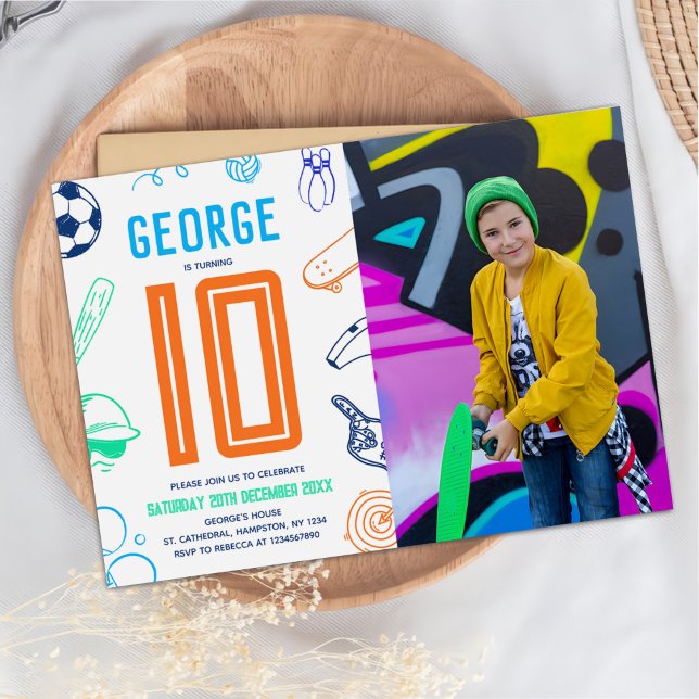 Convite Sports Theme Boys Modern Birthday Party Photo (Criador carregado)