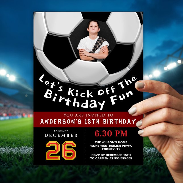 Convite Sporty Photo Birthday Invitation For Boys | Soccer (Criador carregado)