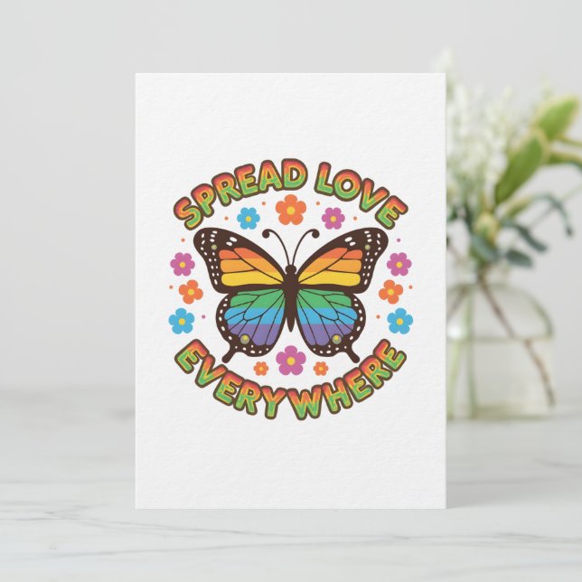 Convite Spread Love Everywhere – Rainbow Butterfly Quote – (Em pé/Frente)