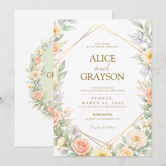 Convite Spring Boho Colorfull Floral Watercolor Wedding (Frente/Verso)