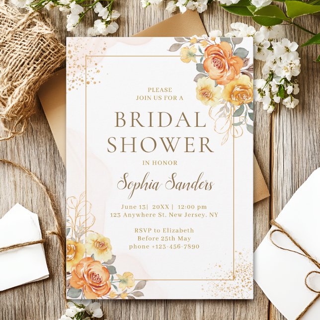 Convite Spring Bridal Shower With Orange Flowers  (Criador carregado)