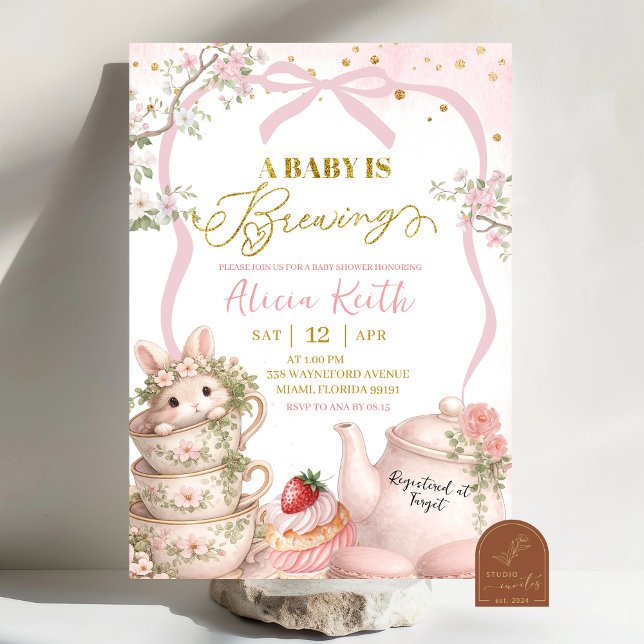 Convite Spring Bunny Tea Baby Is Brewing Baby Shower (Criador carregado)