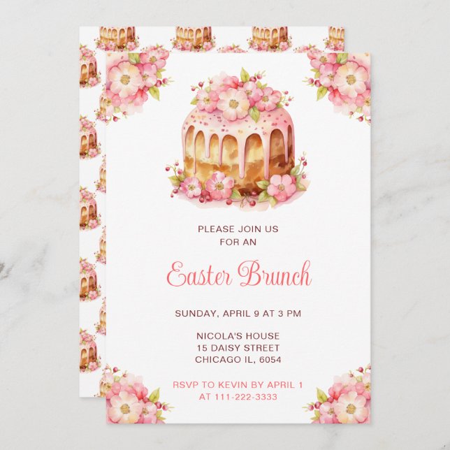 Convite Spring Cake Easter Brunch (Frente/Verso)