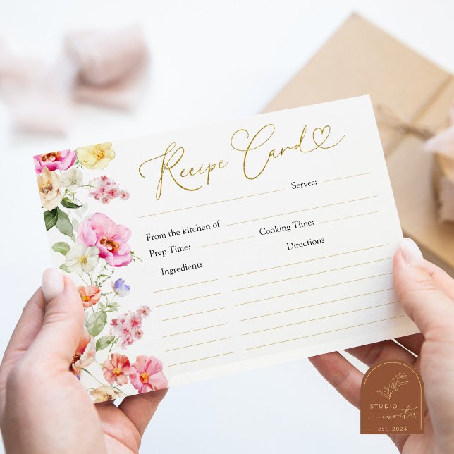 Convite Spring Colorful Floral Bridal Shower Recipe Card (Criador carregado)