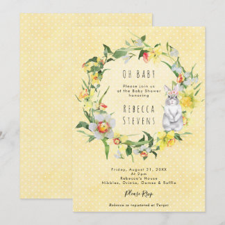 Convite spring daffodil bunny baby shower invitation