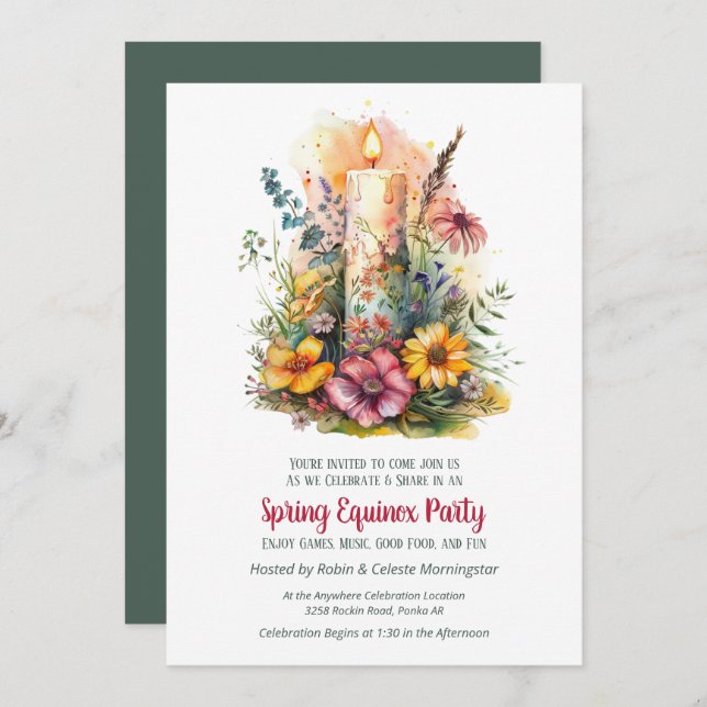 Convite Spring Equinox Party Wildflowers & Candle Sabbat (Frente/Verso)