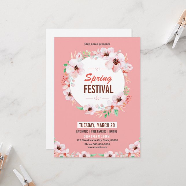 Convite Spring Festival Invitation Flyer Template (Frente/Verso In Situ)