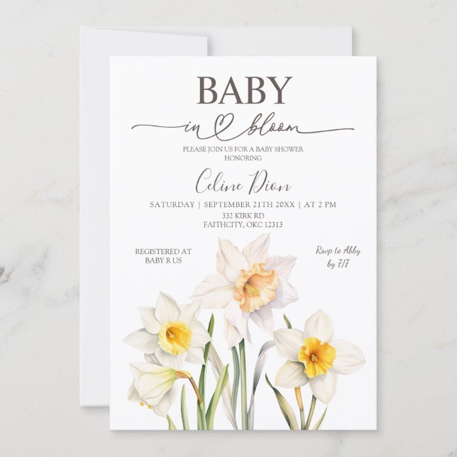 Convite Spring Floral Daffodil Baby Shower  (Frente)
