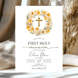 Convite Spring Floral Daffodil Wreath 1st Holy Communion