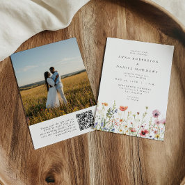 Convite Spring Floral Meadow QR Code Photo Wedding