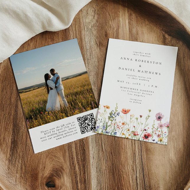 Convite Spring Floral Meadow QR Code Photo Wedding (Criador carregado)