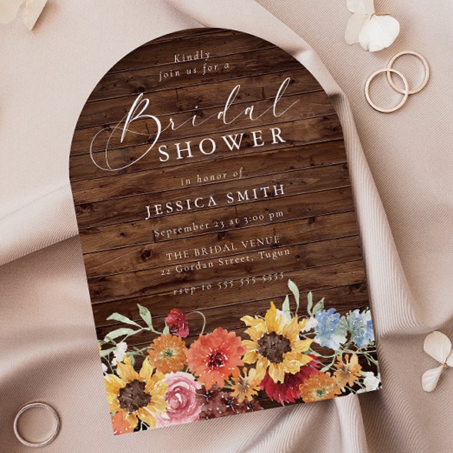 Convite Spring Floral Rustic Wood Modern Bridal Shower  (Criador carregado)