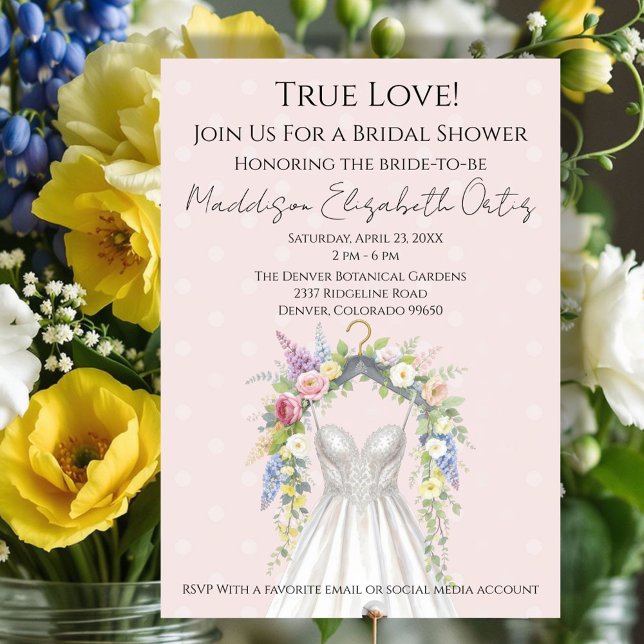 Convite Spring Floral Wedding Dress Bridal Shower Invite (Celebrate the bride-to-be with this elegant spring floral bridal shower design. )