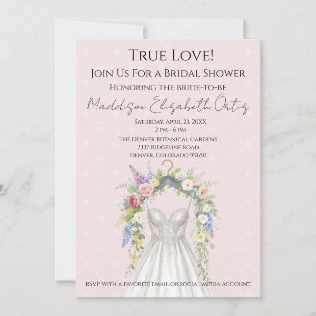 Convite Spring Floral Wedding Dress Bridal Shower Invite (Frente)