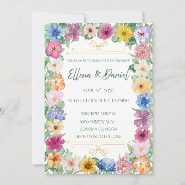 Convite Spring Floral Wildflower Wedding Invitation  (Frente)