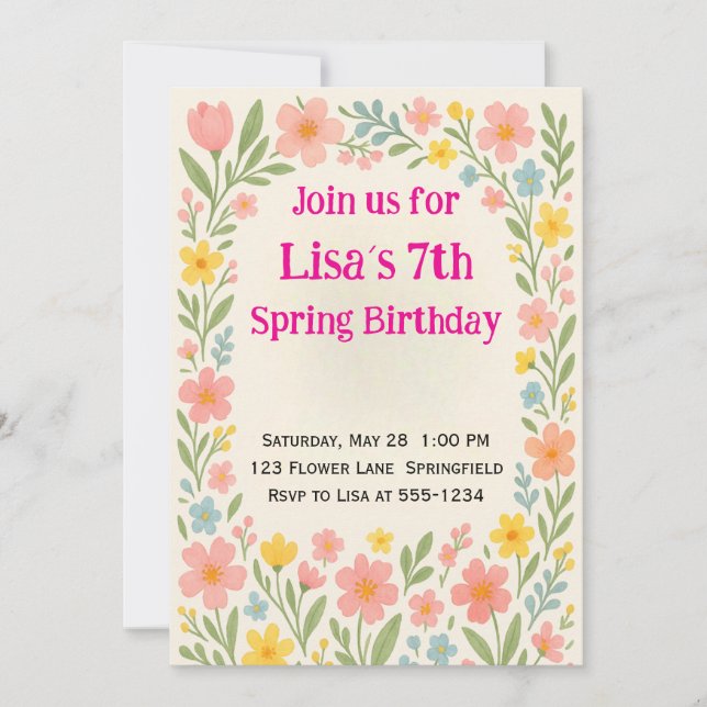 Convite Spring Flower Birthday (Frente)