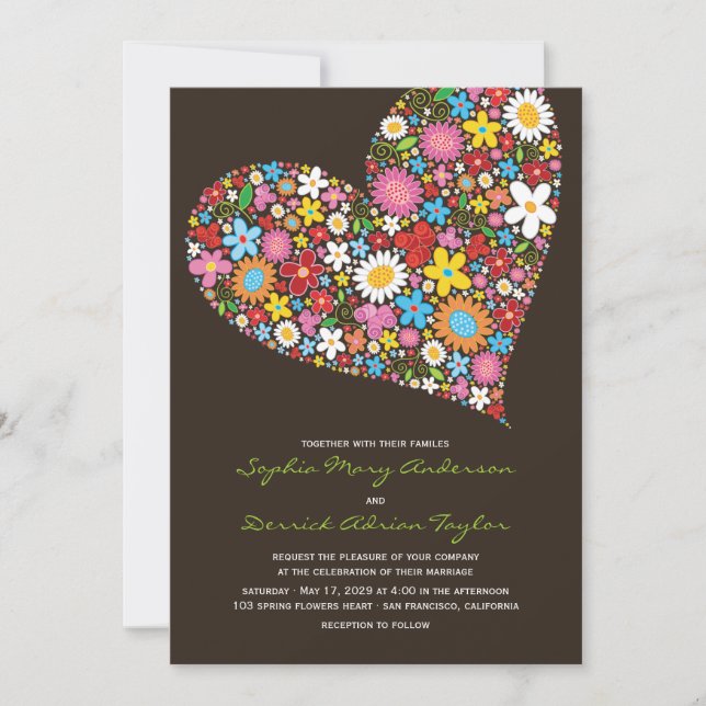 Convite Spring Flowers Heart Whimsical Wedding Invite (Frente)