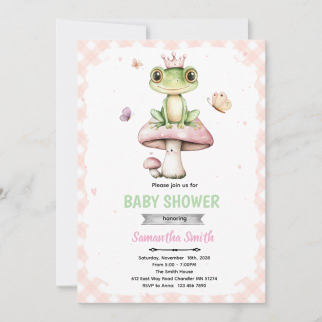 Convite Spring frog baby shower invitation (Frente)