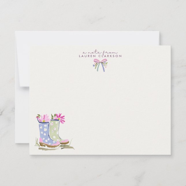 Convite Spring Garden Boots Note Card (Frente)