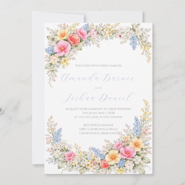 Convite Spring Garden Floral Wedding Invitation (Frente)