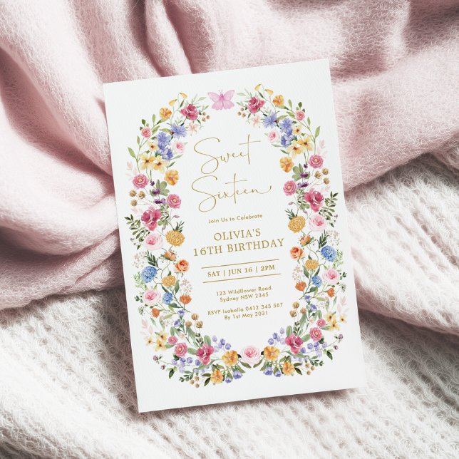 Convite Spring Garden Flower Wreath Sweet 16 Birthday (Criador carregado)