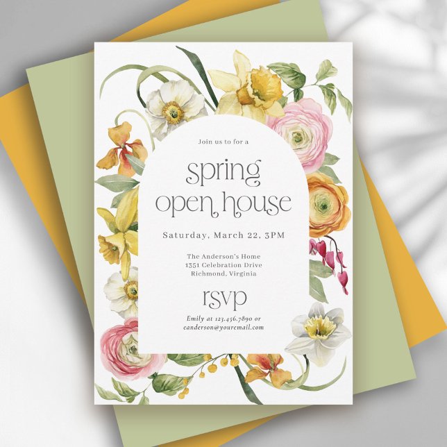 Convite Spring Open House Bright Watercolor Floral (Criador carregado)