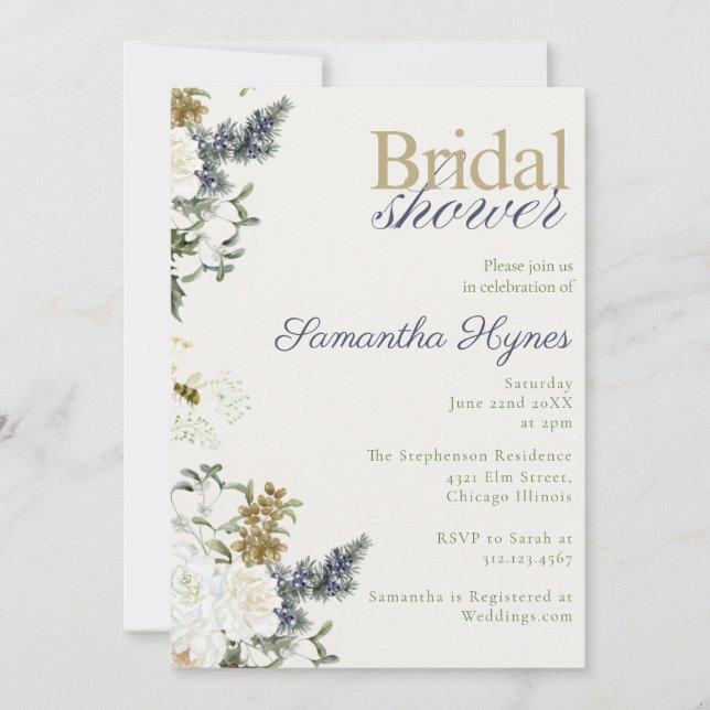 Convite Spring or Winter floral Bridal Shower  (Frente)