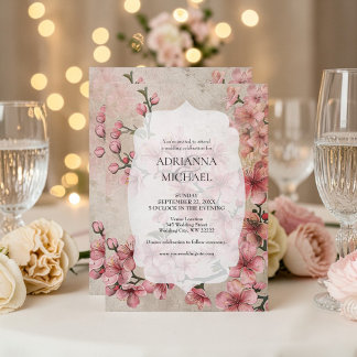 Convite Spring Pink Floral Wedding Invitation