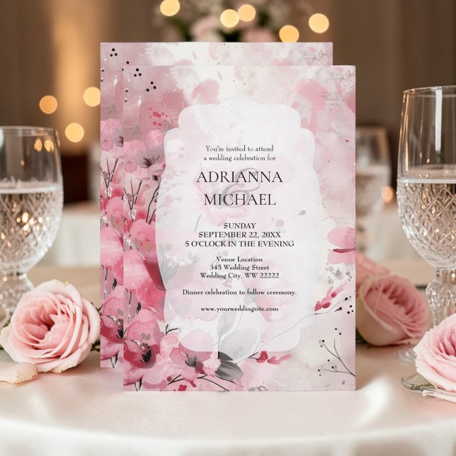Convite Spring Pink Floral Wedding Invitation (Criador carregado)