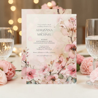 Convite Spring Pink Floral Wedding Invitation