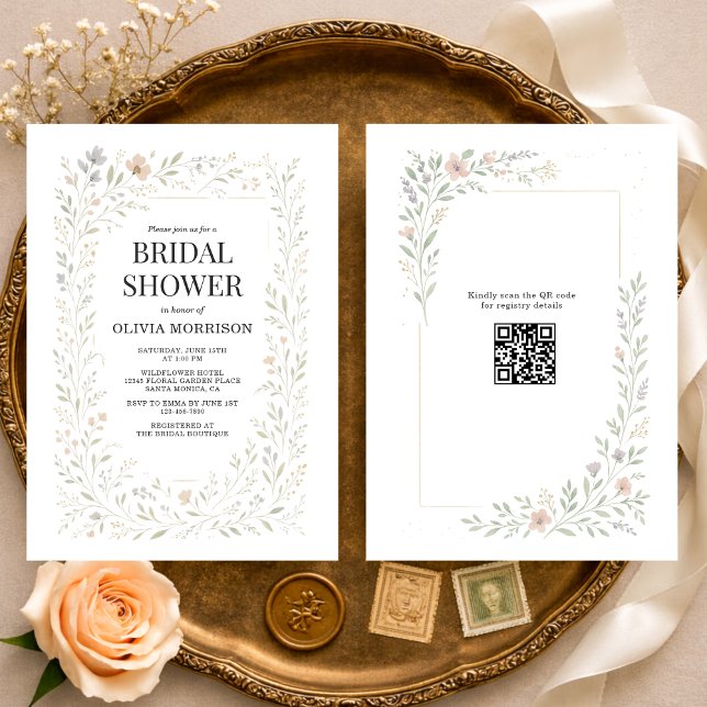Convite Spring Wildflower Garden QR Code Bridal Shower (Criador carregado)