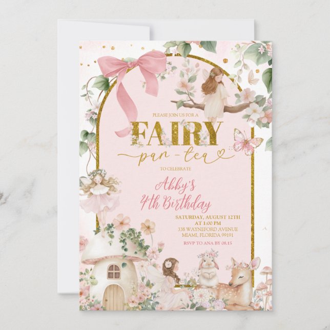 Convite Spring woodland tea party fairy birthday  (Frente)
