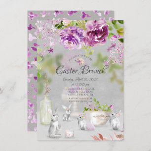 Convite Springtime Peonies Bunny Floral Páscoa Brunch