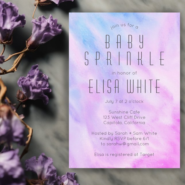 Convite SPRINKLE DE BABY PERSONALIZADO BABY, Abstrato de P (Pastel Abstract Elegant Chic CUSTOM BABY SPRINKLE Invitation purple blue watercolor)