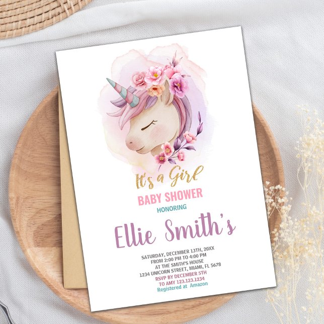 Convite Sprinkle de bebê editável ou placa de festa de Chá (Floral Unicorn Baby Shower Invitations)