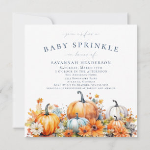 Convite Sprinkle de Chás de Bebê Floral de Abóbora de Outo