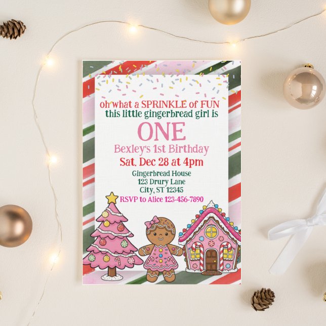 Convite Sprinkle Gingerbread, Pink Holiday 1st Birthday (Criador carregado)