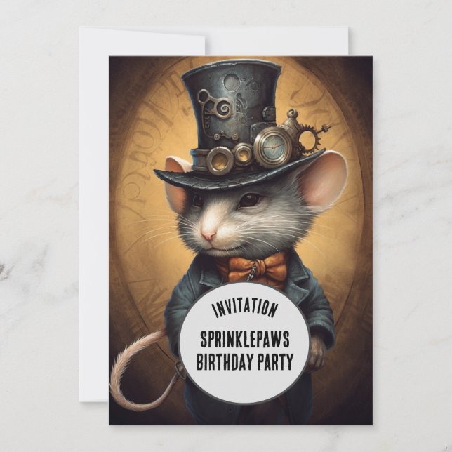 Convite Sprinklepaws Steampunk Animal Nome personalizado (Frente)