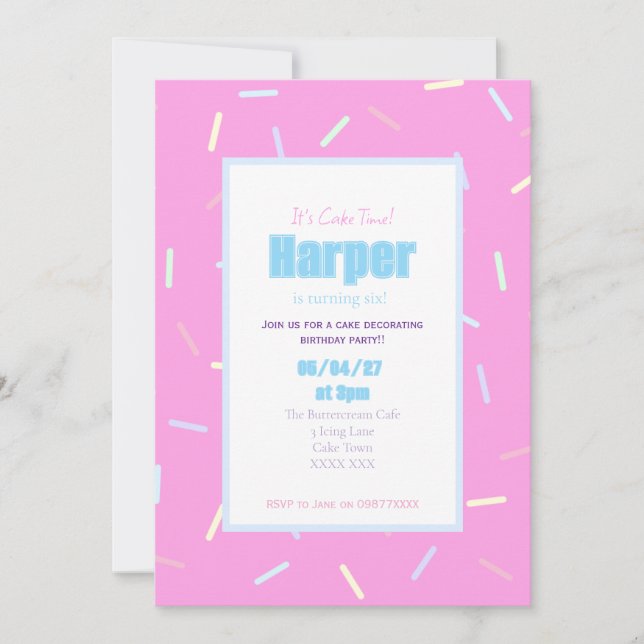 Convite Sprinkles Cake Decorating Birthday Invitation (Frente)