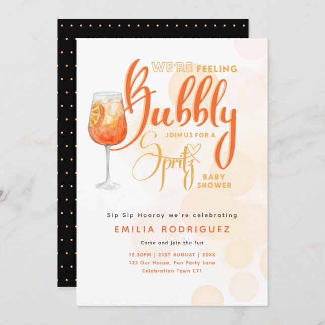 Convite Spritz Chá de fraldas Boy ou Girl Black Orange (Frente/Verso)