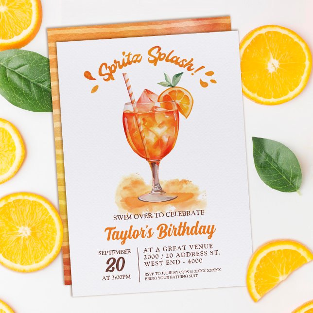 Convite Spritz Splash Watercolor Piscina Party (Dive into summer's coolest bash with our "Spritz Splash" Pool Party Invitation! )